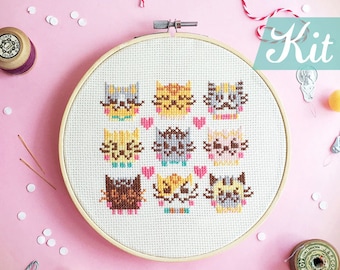 Cats Cross Stitch Kits, Kawaii cats embroidery kits, Cats needlepoint kit, cat craft kit, cat lover gifts by Red bear design