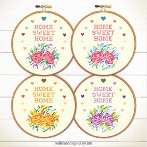 Home sweet home cross stitch pattern. Modern cross stitch chart. Funny cross stitch. Flowers cross stitch. Roses crossstitch. point de croix image 7