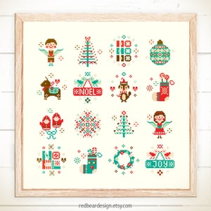 Modern Christmas cross stitch pattern PDF, Christmas embroidery design, Christmas ornaments, Christmas needlepoint - Mini Christmas Set