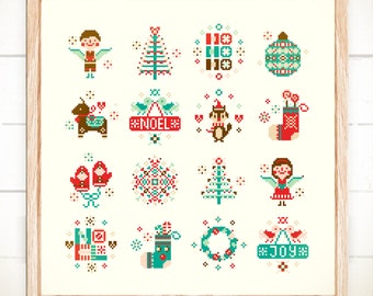 Modern Christmas cross stitch pattern PDF, Christmas embroidery design, Christmas ornaments, Christmas needlepoint - Mini Christmas Set