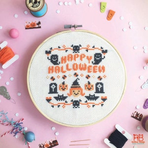 Cross stitch pattern Halloween Decor Halloween cross stitch ideas Modern cross stitch spooky cross stitch - HAPPY Halloween