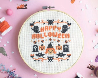 Cross stitch pattern Halloween Decor Halloween cross stitch ideas Modern cross stitch spooky cross stitch - HAPPY Halloween