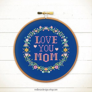 Mom Cross stitch pattern, modern cross stitch, mum cross stitch, counted cross stitch, mother gifts Love You MOM / Love You MUM image 3