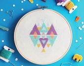 Geometric Cross stitch pattern for beginner , Embroidery PDF , xstitch , Needlepoint , Wall art , Home decoration - Play with Triangles