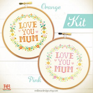 Mom cross stitch kit. Mothers day Beauty gift. Mum cross stitch. Florals wreath cross stitch. Mommy needlepoint kit. Craft kit for adult image 3