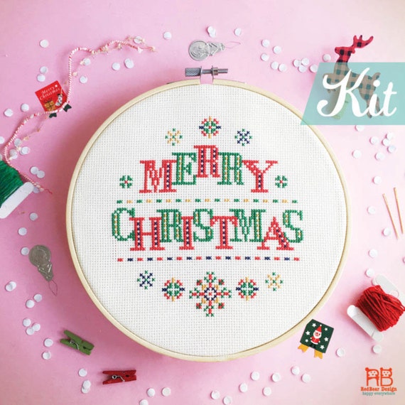 Christmas Cross Stitch Kits for Beginner. Christmas Stars Cross Stitch.  Christmas Craft Kit. Christmas DIY Kit. Christmas Needlepoint Kit 