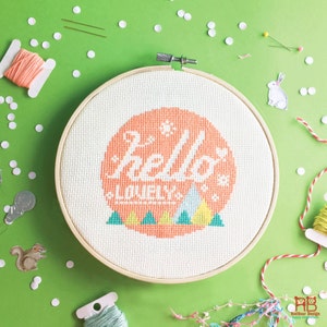 Quote Cross stitch pattern , Modern embroidery pattern PDF , geometric cross stitch - Hello Lovely