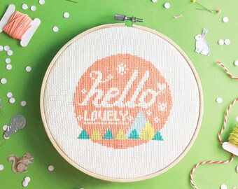 Quote Cross stitch pattern , Modern embroidery pattern PDF , geometric cross stitch - Hello Lovely