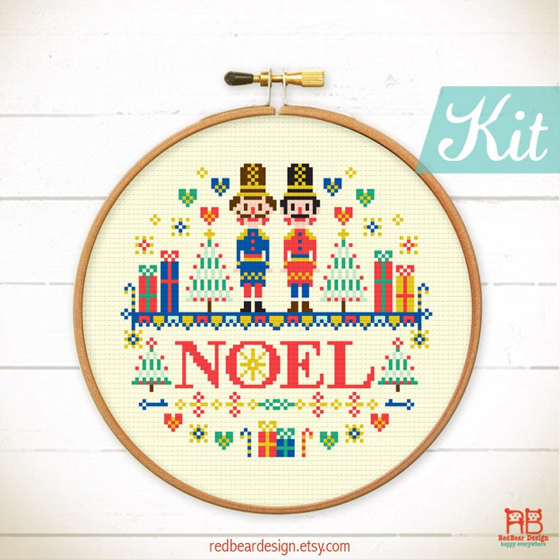 Christmas cross stitch Kit. Nutcrackers cross stitch. Noel crossstitch. Christmas Embroidery design. Christmas needlpoint kit. DIY craft kit image 3