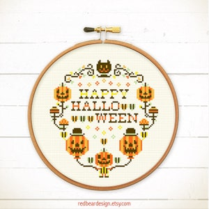 Halloween cross stitch pattern Modern cross stitch sampler Pumpkin cross stitch chart Funny cross stitch Spooky fun Funny Happy Halloween image 5