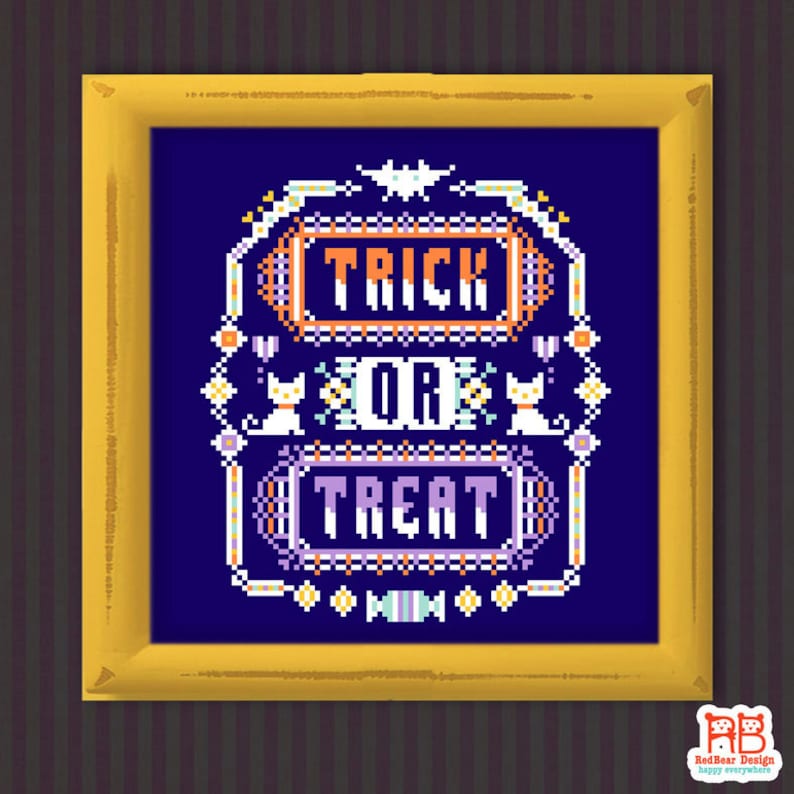 Trick Or Treat Funny cross stitch pattern Stitches Halloween sampler Halloween embroidery Halloween Decor Needlepoint pattern Black cat DIY image 4