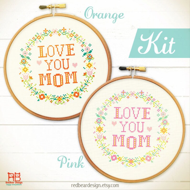 Mom cross stitch kit. Mothers day Beauty gift. Mum cross stitch. Florals wreath cross stitch. Mommy needlepoint kit. Craft kit for adult image 2