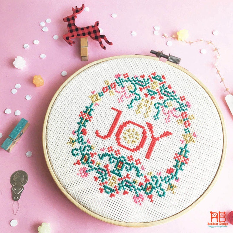 Christmas cross stitch Christmas Decorations DIY ideas Xmas cross stitch Joy cross stitch Modern Christmas Embroidery pattern Joy in Gold image 2