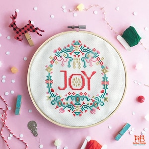 Christmas cross stitch Christmas Decorations DIY ideas Xmas cross stitch Joy cross stitch Modern Christmas Embroidery pattern Joy in Gold image 1