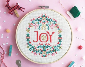 Christmas cross stitch Christmas Decorations DIY ideas Xmas cross stitch Joy cross stitch Modern Christmas Embroidery pattern - Joy in Gold