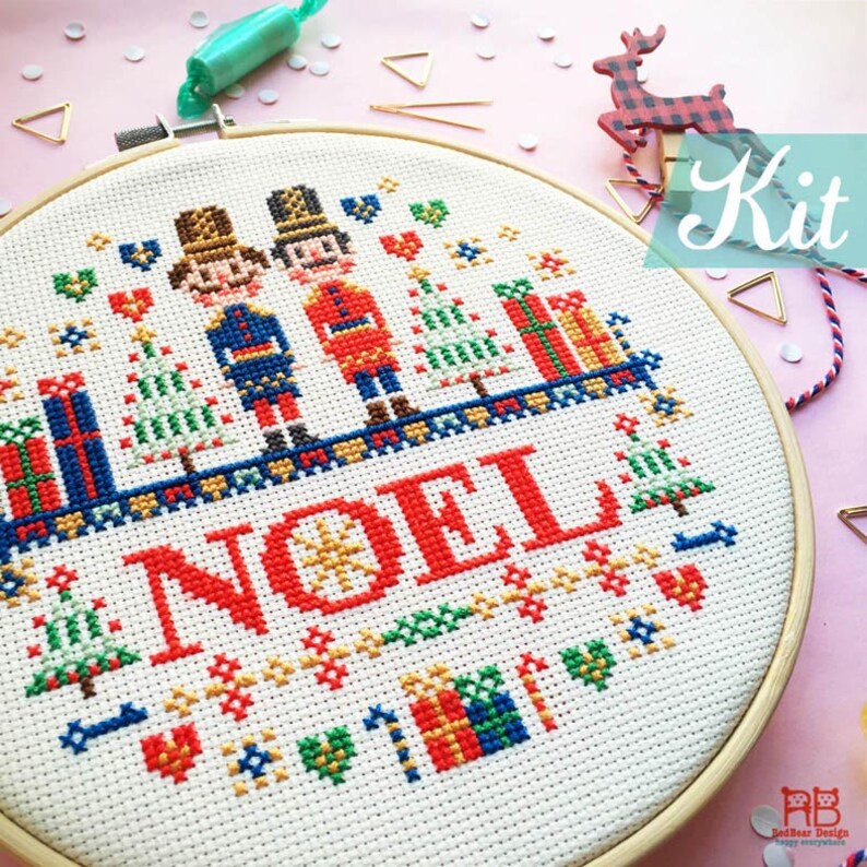 Christmas cross stitch Kit. Nutcrackers cross stitch. Noel crossstitch. Christmas Embroidery design. Christmas needlpoint kit. DIY craft kit image 2