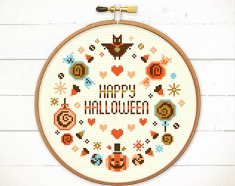 Halloween cross stitch pattern, Cute halloween embroidery design, halloween needlepoint pattern, Pumpkin cross stitch