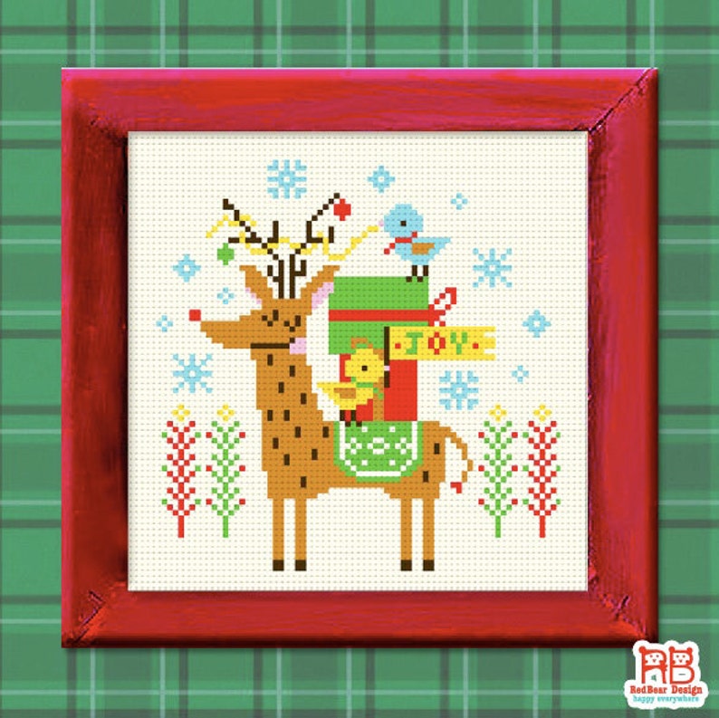 Christmas cross stitch pattern Merry Christmas Deer n Friends Modern cross stitch pattern PDF Instant download image 2