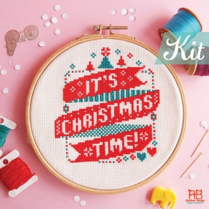 Christmas Cross Stitch Kit for Beginner. Modern cross stitch design. Funny cross stitch. Christmas craft kit for Adult. Christmas DIY kit. image 1