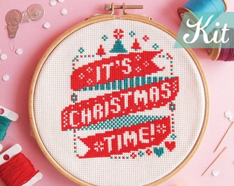 Christmas Cross Stitch Kit for Beginner. Modern cross stitch design. Funny cross stitch. Christmas craft kit for Adult. Christmas DIY kit.