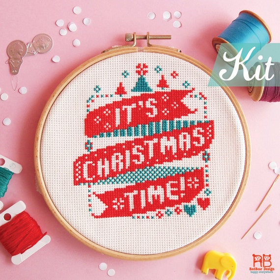 modern cross stitch wall decor Christmas holiday Christmas cross stitch kit Christmas cross stitch decor beginner hand embroidery kit
