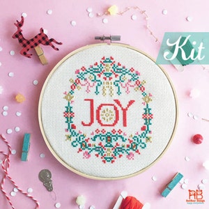 Cross Stitch KITs,Christmas cross stitch,Xmas cross stitch, DIY kit,Joy cross-stitch,Xmas gifts for wife - Joy in Gold with GOLDEN Threads