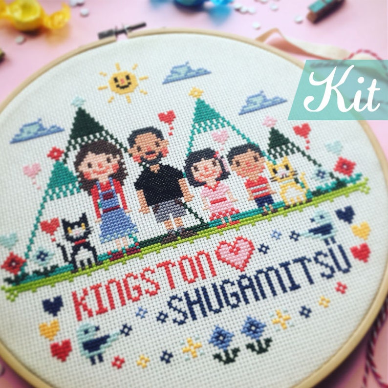 Cross stitch Family Portrait kit family portrait embroidery hoop , modern personalized cross stitch image 1