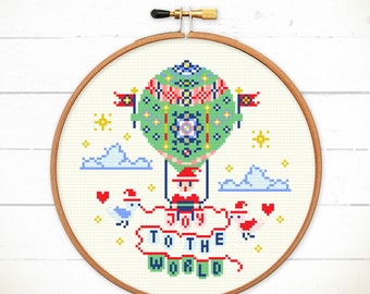 Christmas Cross stitch pattern, Joy to the World, cute santa Christmas point de croix by Red bear design