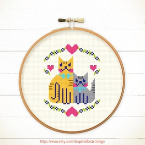 Cats cross stitch pattern PDF Cute cat cross stitch Cat Hoop arts Ginger cat embroidery pattern Point de croix needlepoint Kittens in Love image 3