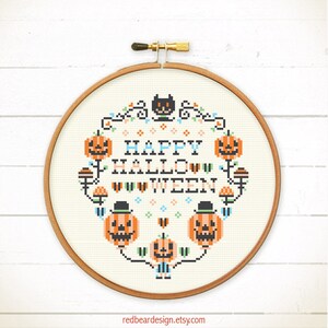 Halloween cross stitch pattern Modern cross stitch sampler Pumpkin cross stitch chart Funny cross stitch Spooky fun Funny Happy Halloween image 6