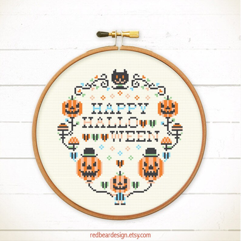 Halloween cross stitch pattern Modern cross stitch sampler Pumpkin cross stitch chart Funny cross stitch Spooky fun Funny Happy Halloween image 6