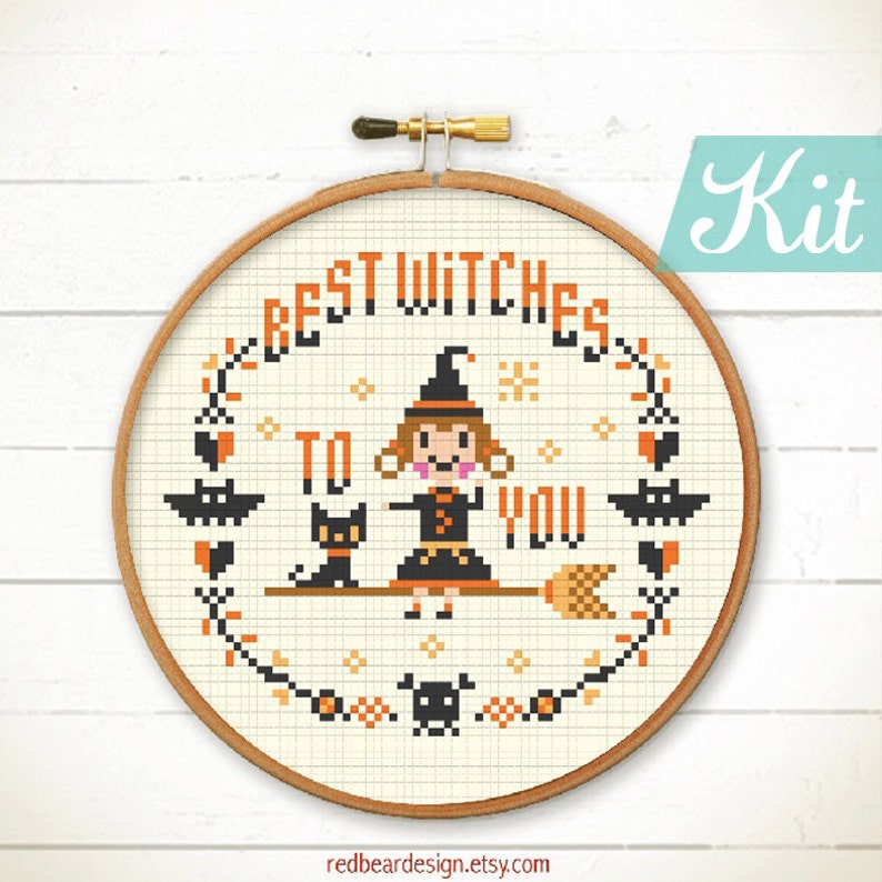 Witches cross stitch Halloween cross stitch patterns Counted cross stitch Easy Halloween DIY Kit Embroidery Kit Best Witches To You image 3