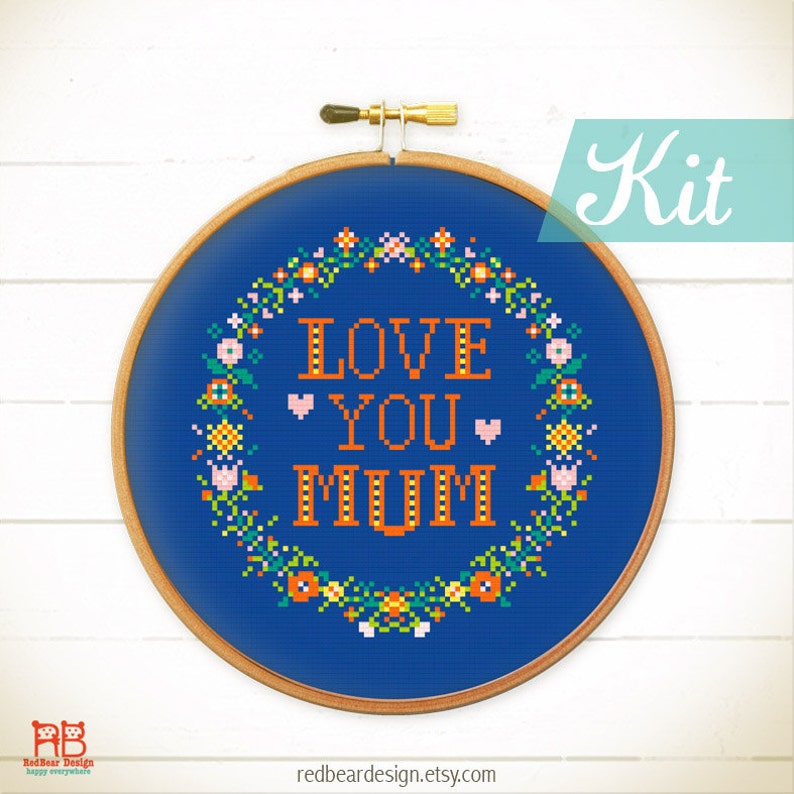 Mom cross stitch kit. Mothers day Beauty gift. Mum cross stitch. Florals wreath cross stitch. Mommy needlepoint kit. Craft kit for adult image 5