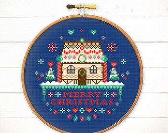 Christmas house cross stitch gingerbread house cross stitch Christmas embroidery pattern xmas cross stitch pattern - Cute Christmas House