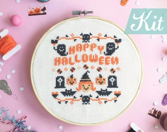 Funny Cross stitch kit. Halloween cross stitch. Spooky cross stitch. Hallows Eve. Modern cross stitch kit for Beginner. Funny Halloween DIY