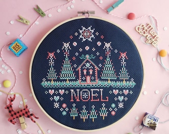 Julkorsstygnsmönster Moderna broderimönster Korsstygnsmönster PDF Handgjord väggkonst Jul Heminredning Noel Jul II