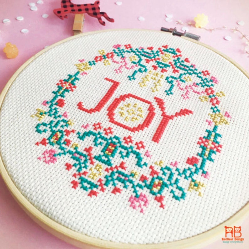 Christmas cross stitch Christmas Decorations DIY ideas Xmas cross stitch Joy cross stitch Modern Christmas Embroidery pattern Joy in Gold image 3