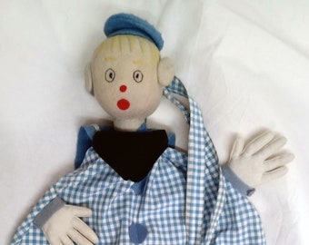 Doll in felt and cotton - Vintage children's pajama bag from the 30s, 40s approx.