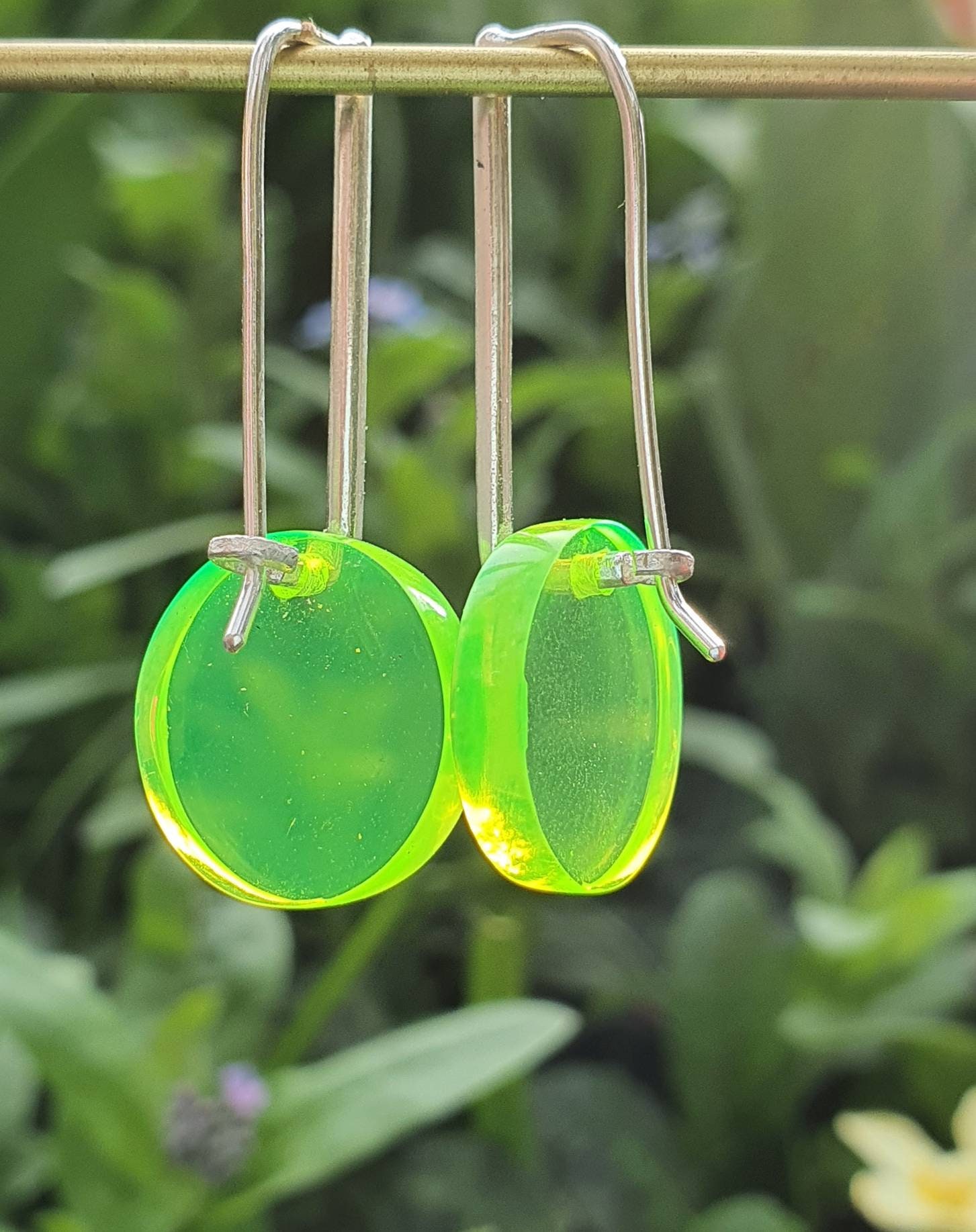 Modern Drop Earrings in Acid Green Perspex and Silver. A Etsy UK