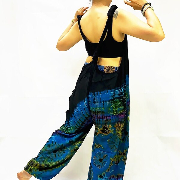 Jumpsuit Overalls Tie Dyed Jumper Hippie Jinny Gypsy Buggy Pants Comfortable Thailand Maternity Casual Summer Colorful plus size Suspender