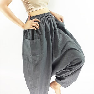 Harem Pants Unisex Gray Cotton Pants Baggy Genie/Aladdin/Ninja Loose Pants Trouser Yoga Boho Gypsy Hippie Indian WomenMen Plus size