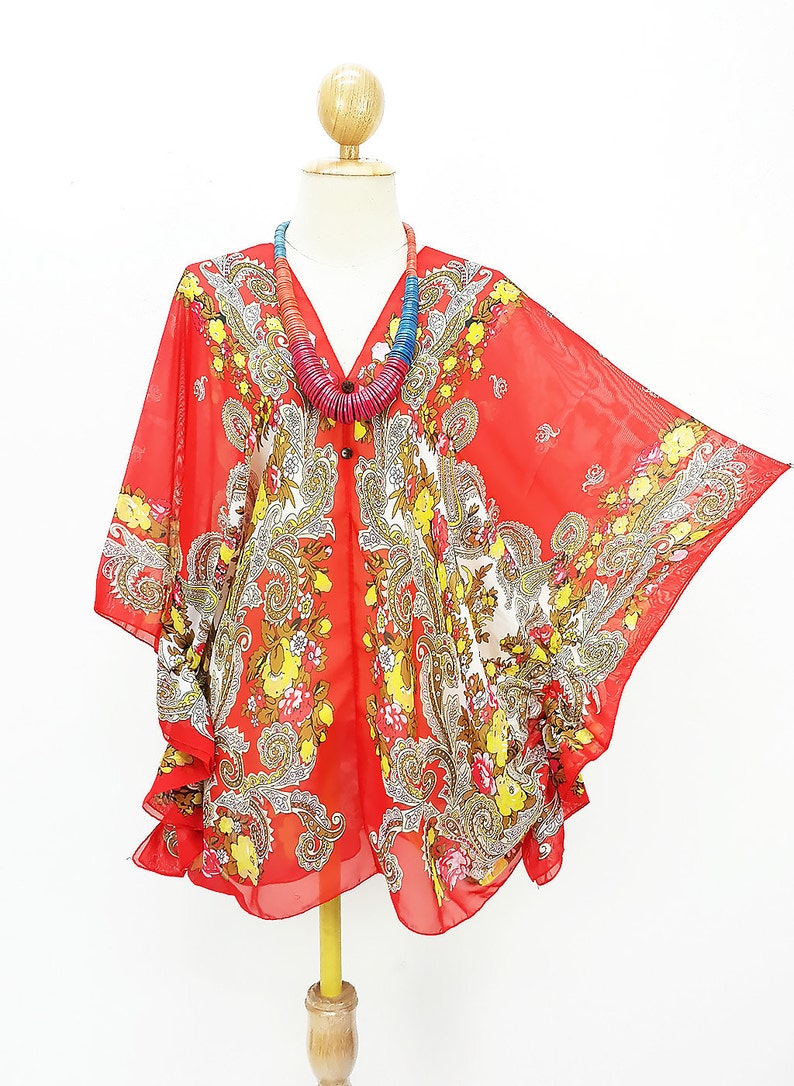 Beach Cover up Bikini Blouse Red kaftan HippieBoho Tonic Gift Top dress Maternity Mini Sheer Dress Plus size see through colorful saxy Beach