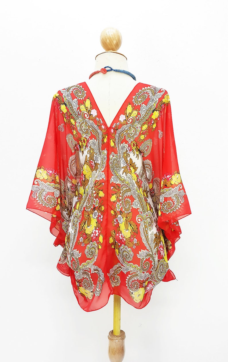 Beach Cover up Bikini Blouse Red kaftan HippieBoho Tonic Gift Top dress Maternity Mini Sheer Dress Plus size see through colorful saxy Beach