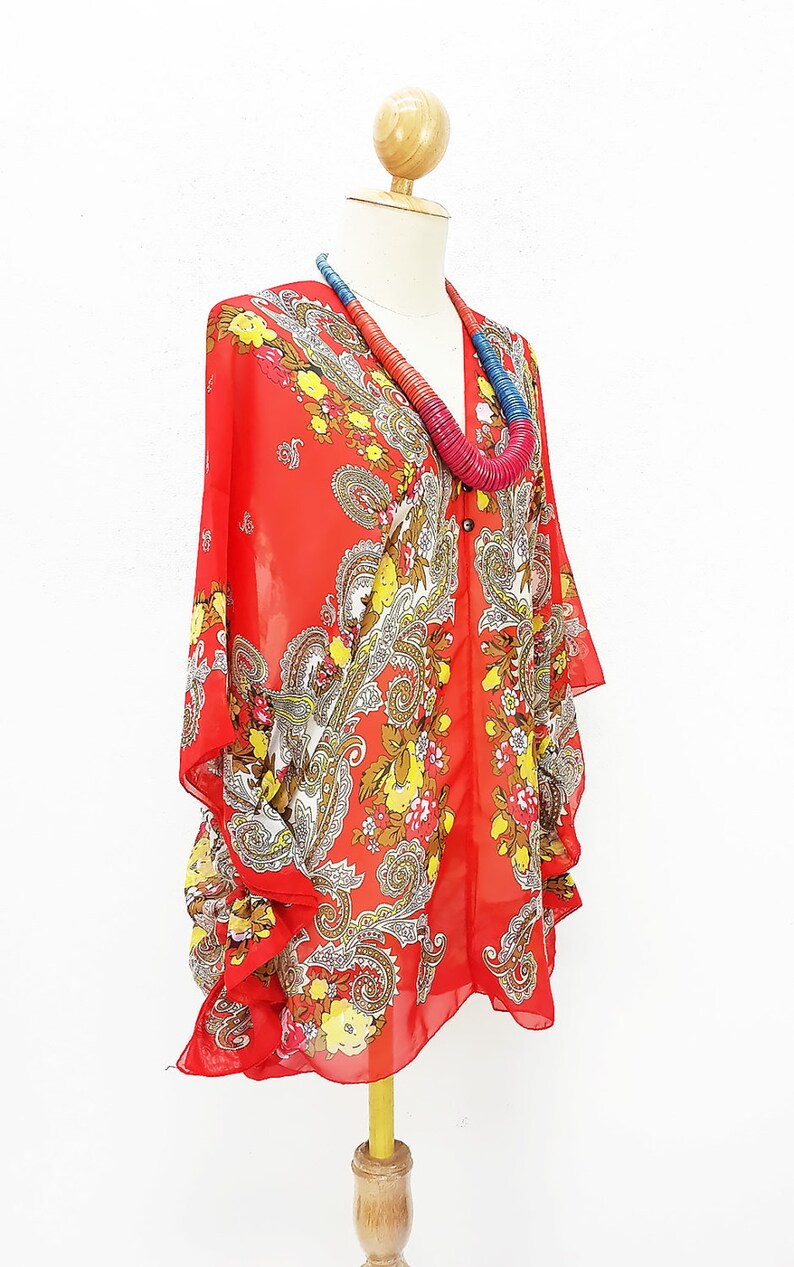 Beach Cover up Bikini Blouse Red kaftan HippieBoho Tonic Gift Top dress Maternity Mini Sheer Dress Plus size see through colorful saxy Beach