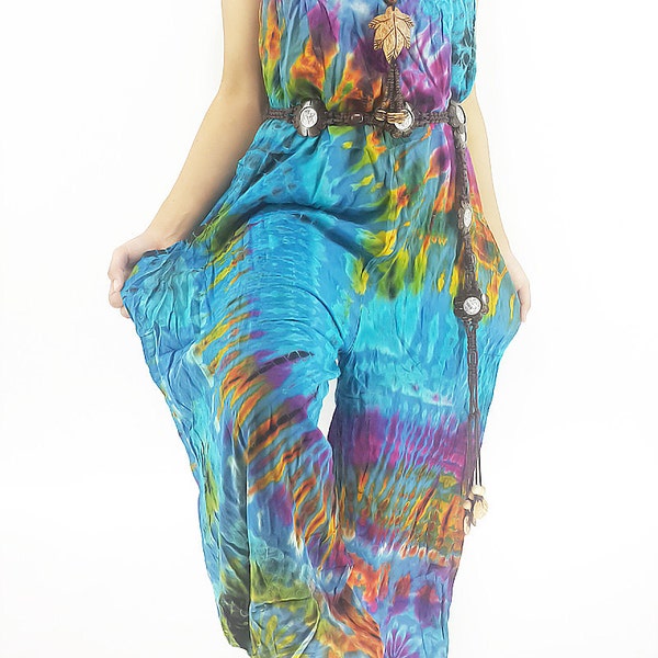 Rayon Tie Dyed Jumper Hippie Jumpsuit Pants Overalls Comfortable Hippie Boho Thailand Maternity Casual Summer Colorful plus size Suspender