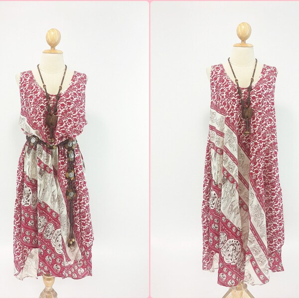 Rayon Dress Elephant print Pink Hippie Boho Chic Comfortable Thailand Maternity Dress Sundress Casual Dress Summer Dress plus size L- 4X