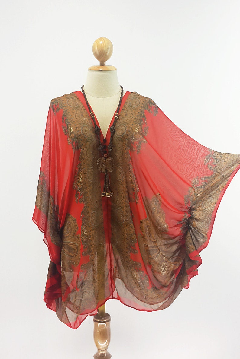 Beach Cover up Bikini Red kaftan HippieBoho Tonic ...