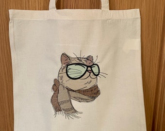 Bag for life with embroidered cat girl
