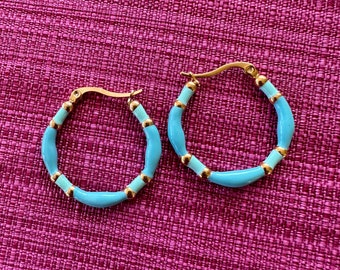 Boho bead turquoise bead hoop earrings