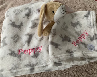 Personalised/customised baby blanket with bunny comforter